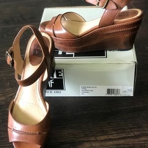 Frye Cognac Leather Carlie Wedge